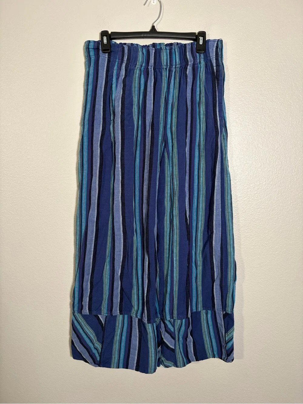 Free People Day’s End Linen Striped Pull on Pants in Navy Combo - M